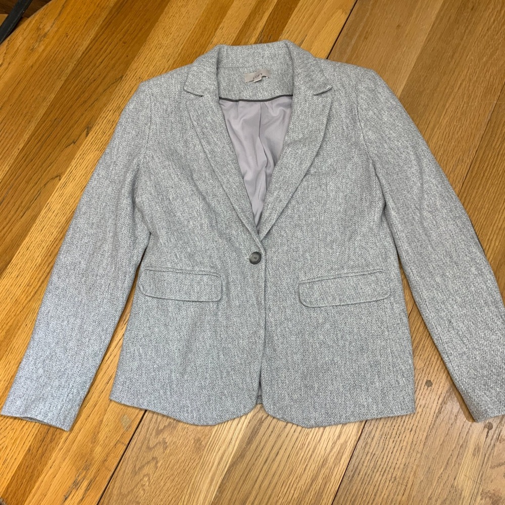 Loft Grey Herringbone Cotton Blazer with Elbow Patches Size 10‎ 496098